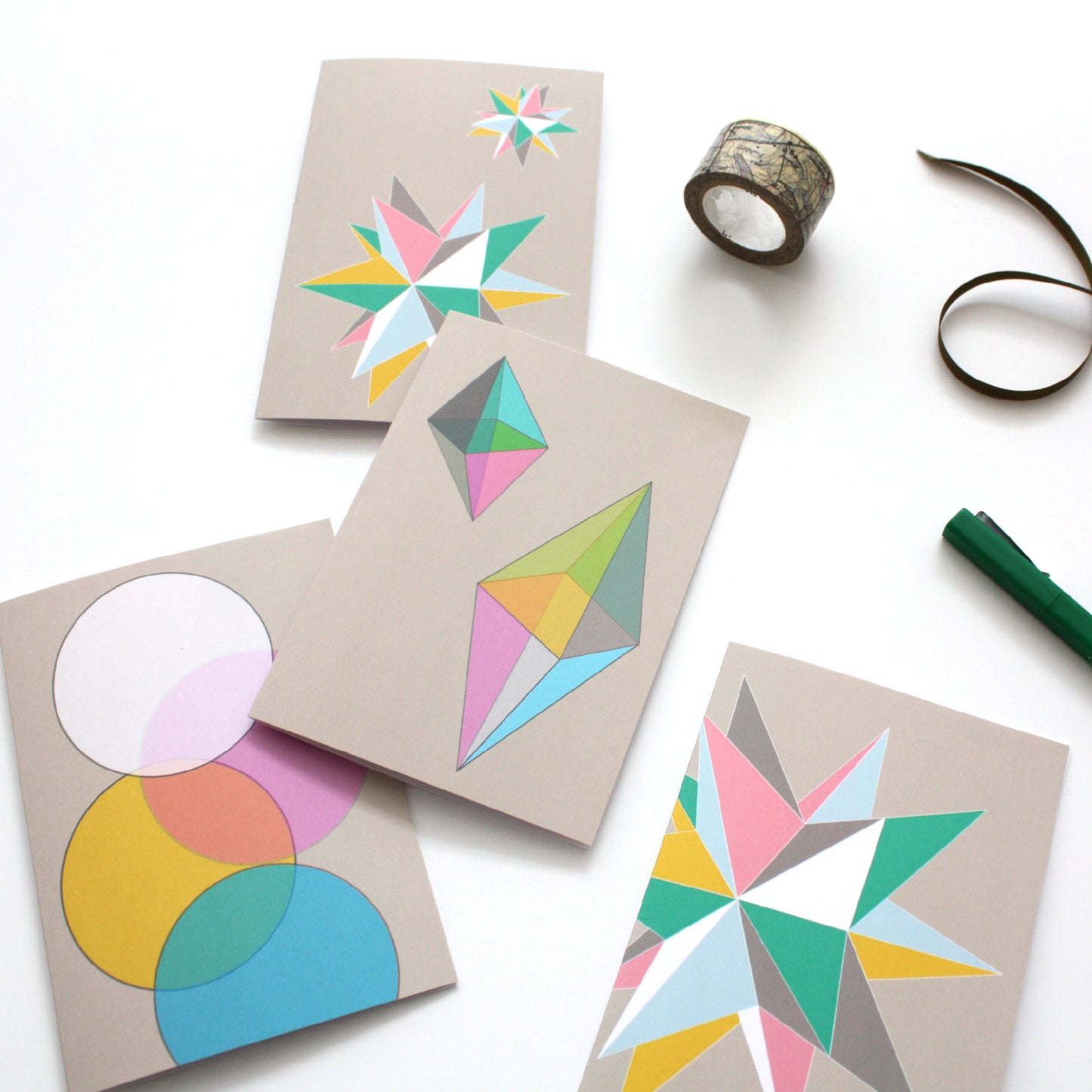 Geometric Pastel Greeting Cards, Pack of 4