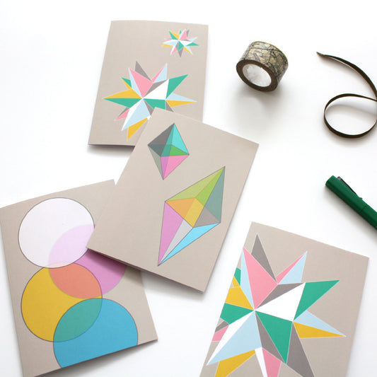 Geometric Pastel Greeting Cards, Pack of 4
