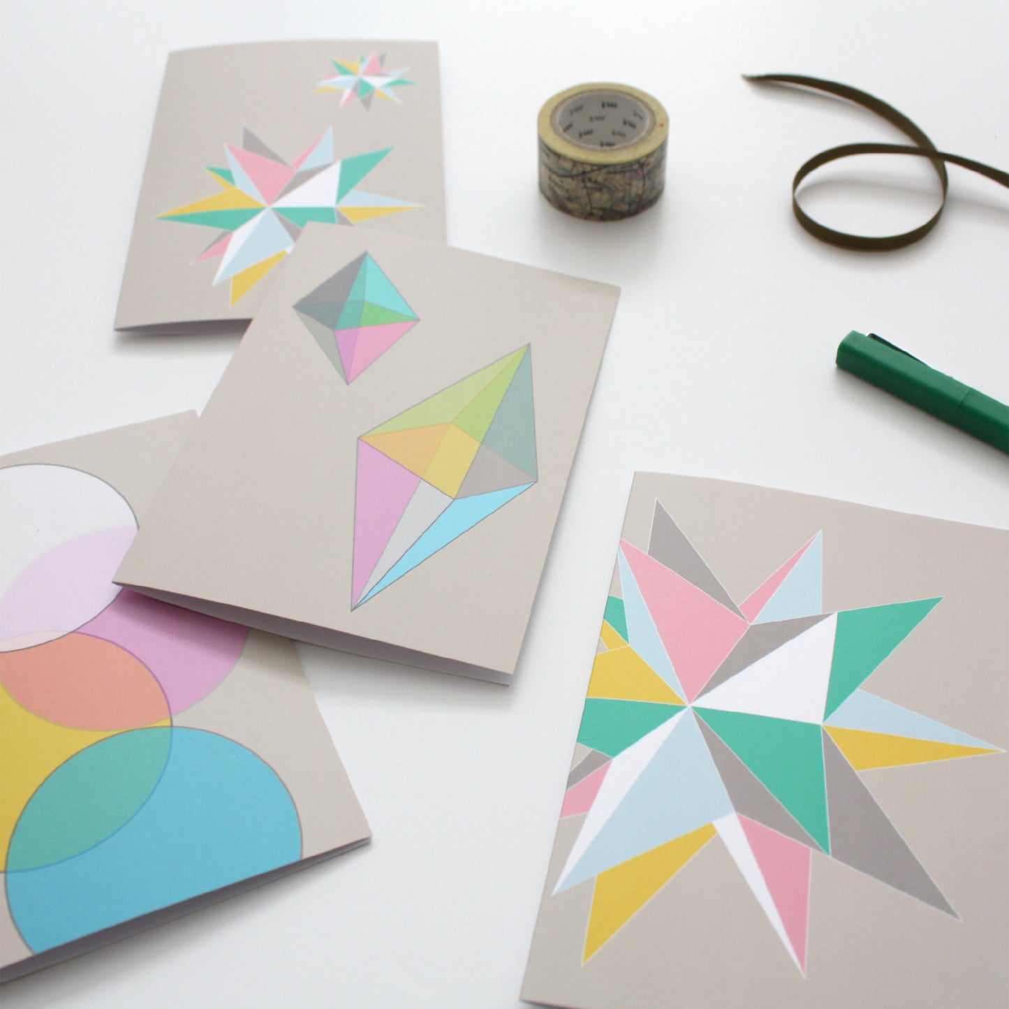 Geometric Pastel Greeting Cards, Pack of 4