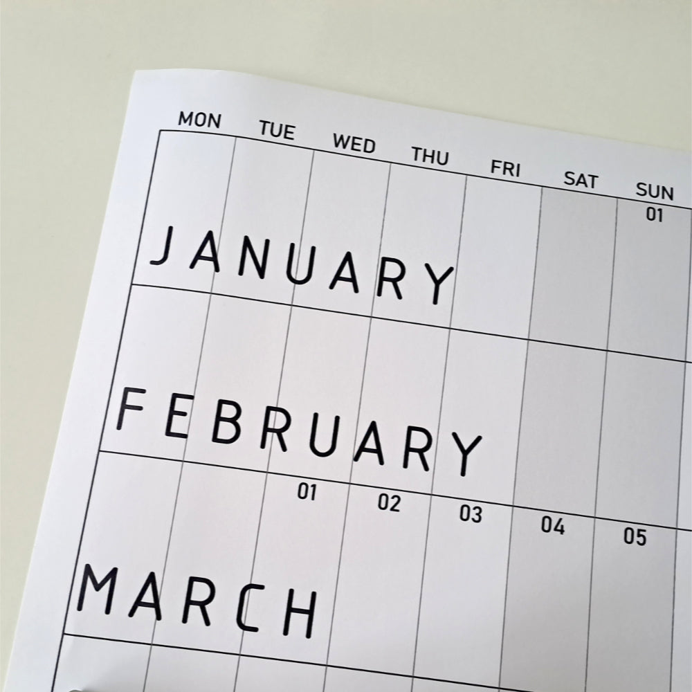 Giant Minimalist Wall Calendar 2027, A0/A1