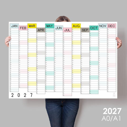 Colourful Wall Planner, 2027 Giant Calendar, One Year View