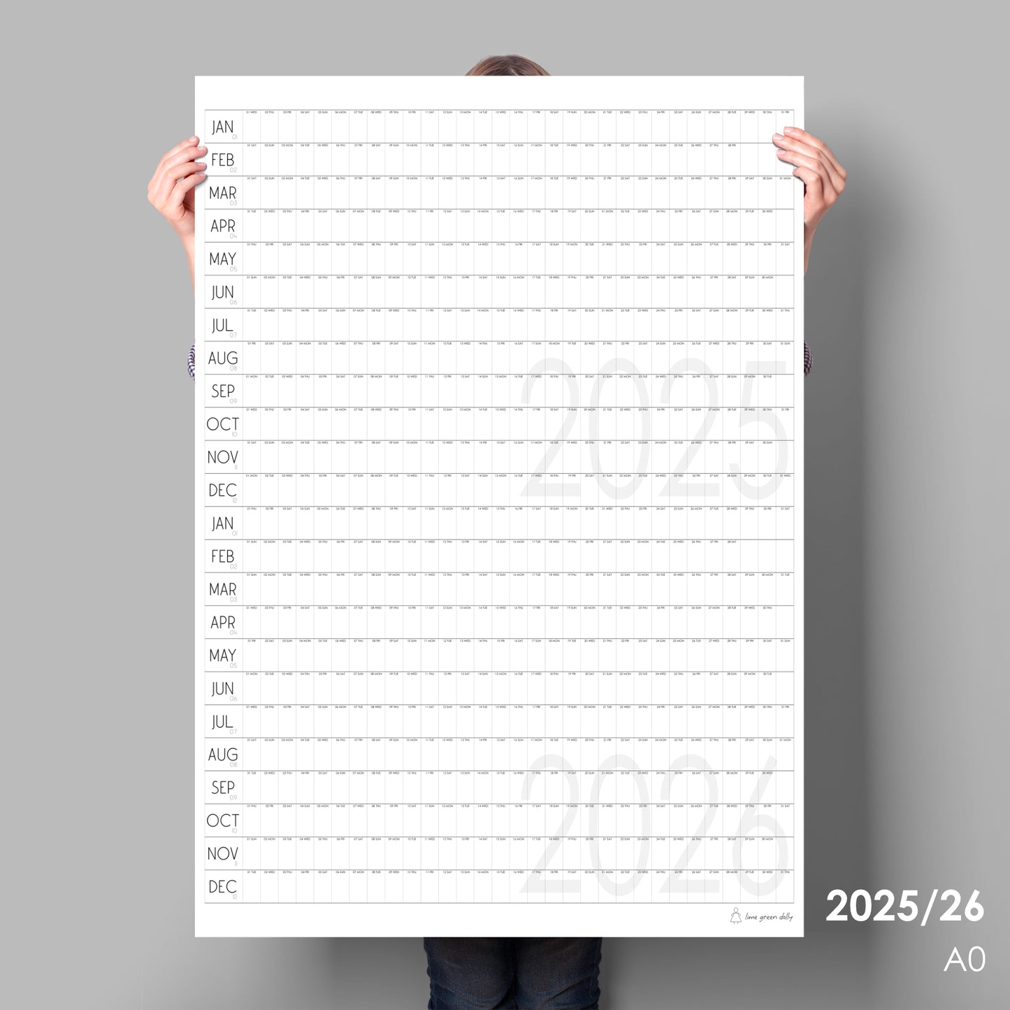 Two year wall planner, 2025 and 2026 wall calendar, A0 size