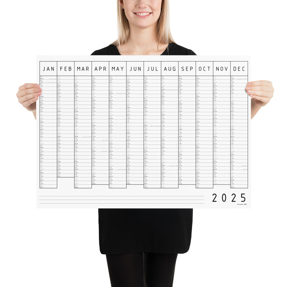 Monochrome Minimal 2025 Wall Calendar, A1 & A2 Wall Planner