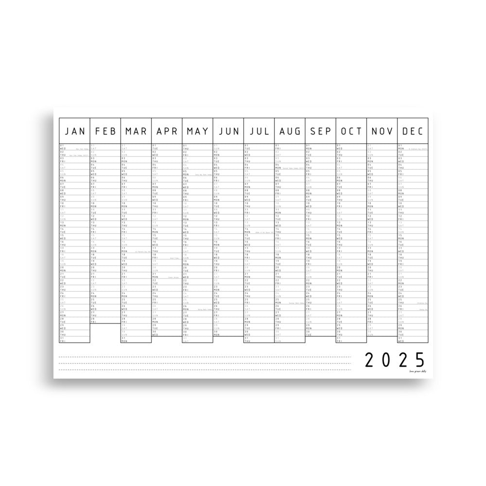 Monochrome Minimal 2025 Wall Calendar, A1 & A2 Wall Planner