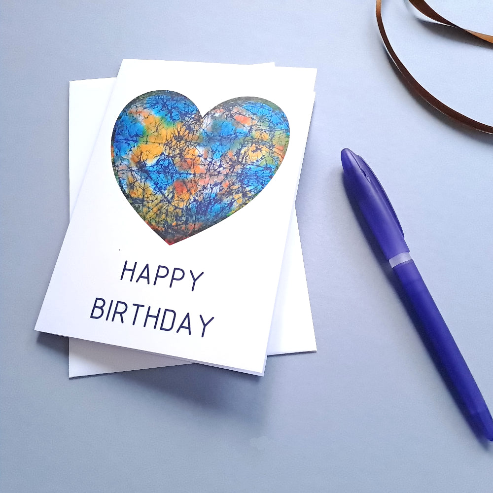 Happy Birthday Card, Afro Heart Birthday Card, Blue and Green, A6