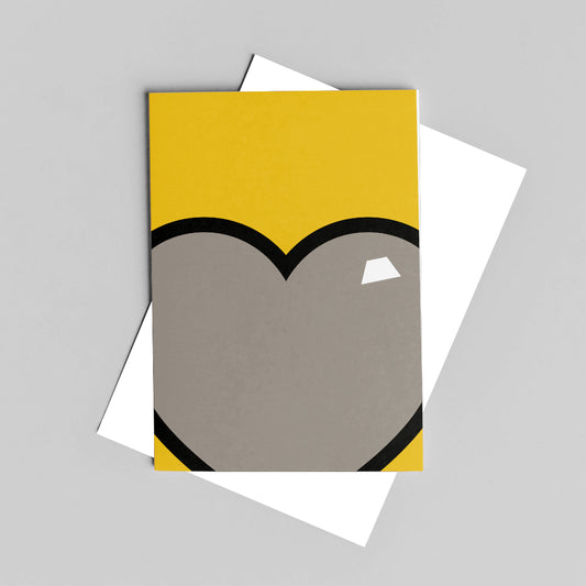 yellow greeting card with grey love heart
