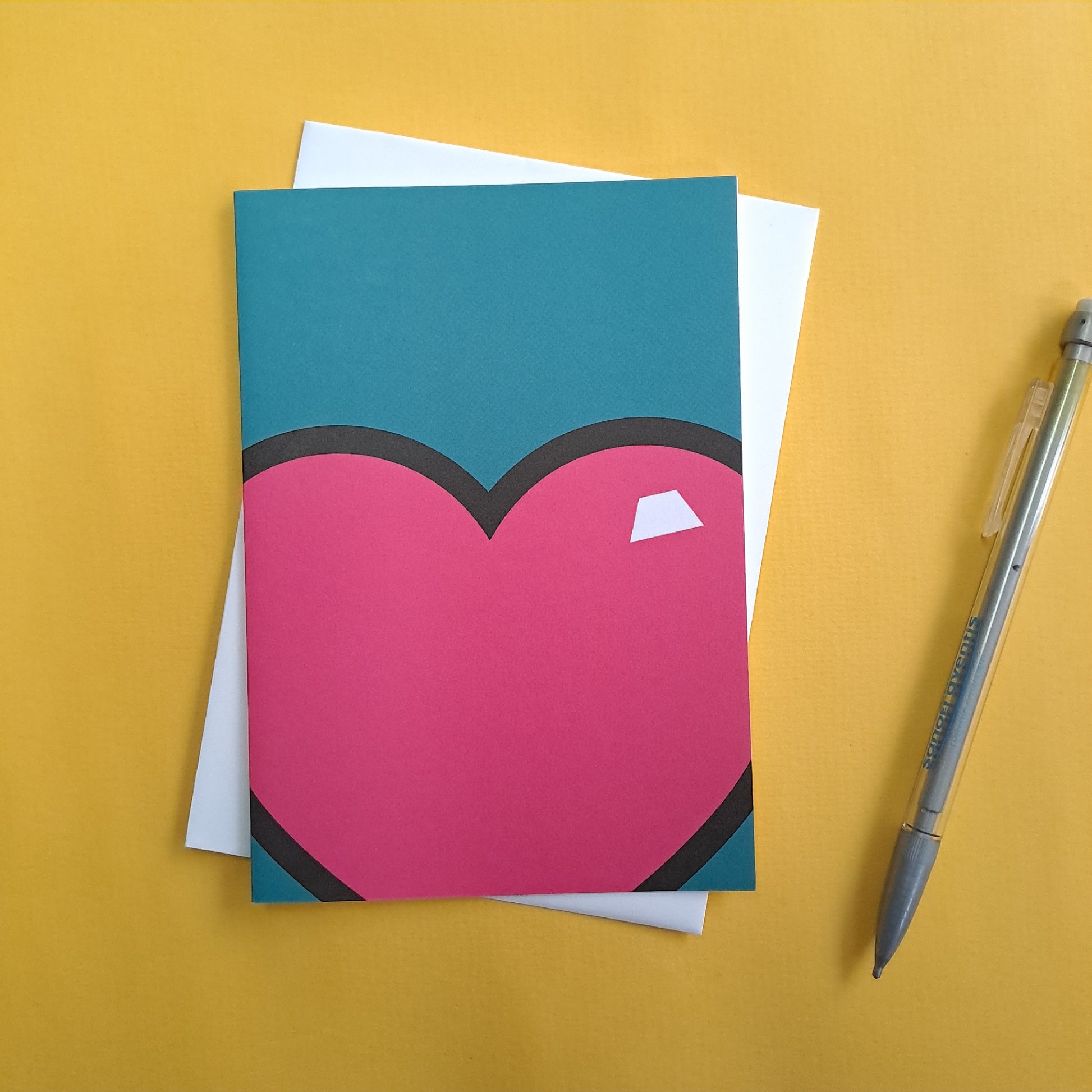 turquoise and pink greeting card with lover heart