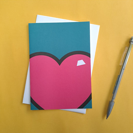 turquoise and pink greeting card with lover heart