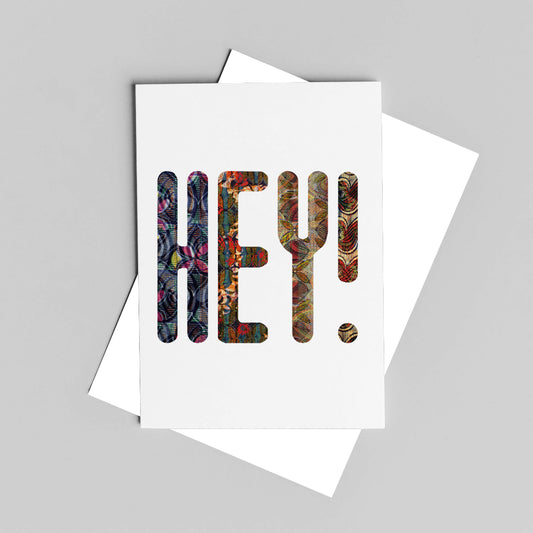 greeting card with the word 'Hey' printed