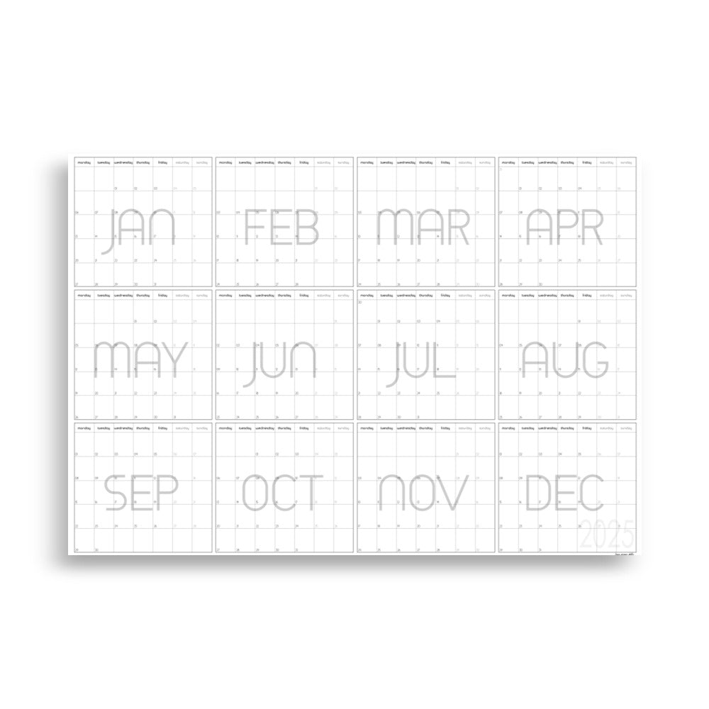 Whole Year Planner 2025, Giant Wall Calendar 2025, Monthly view, A0 paper size