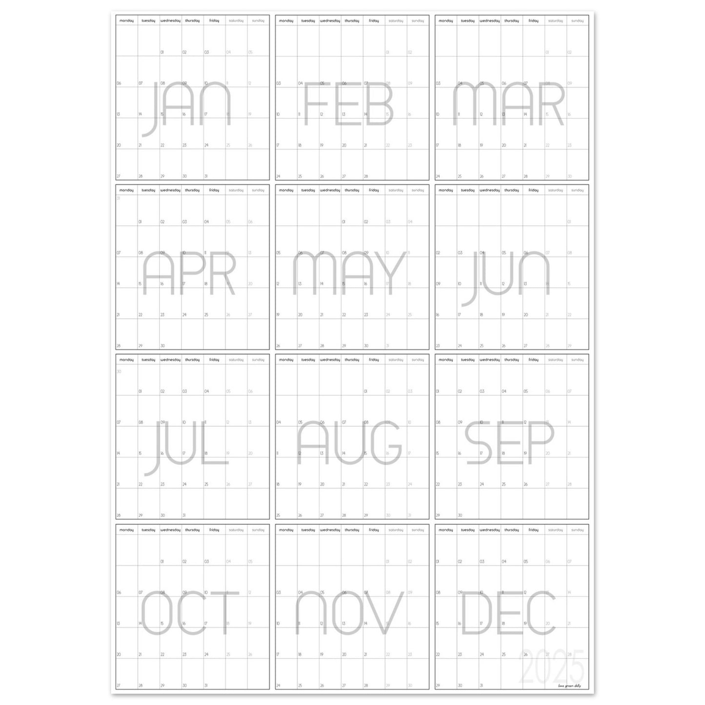 2025 wall planner