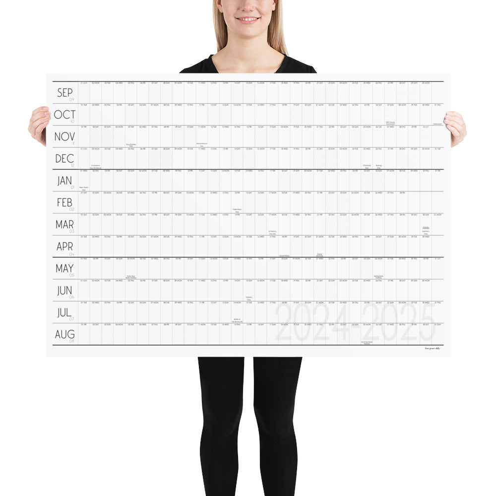 Giant wall calendar for the academic year 2024 to 2025