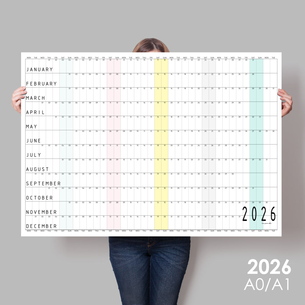 Colourful Minimalist Year Planner 2026, A0 & A1