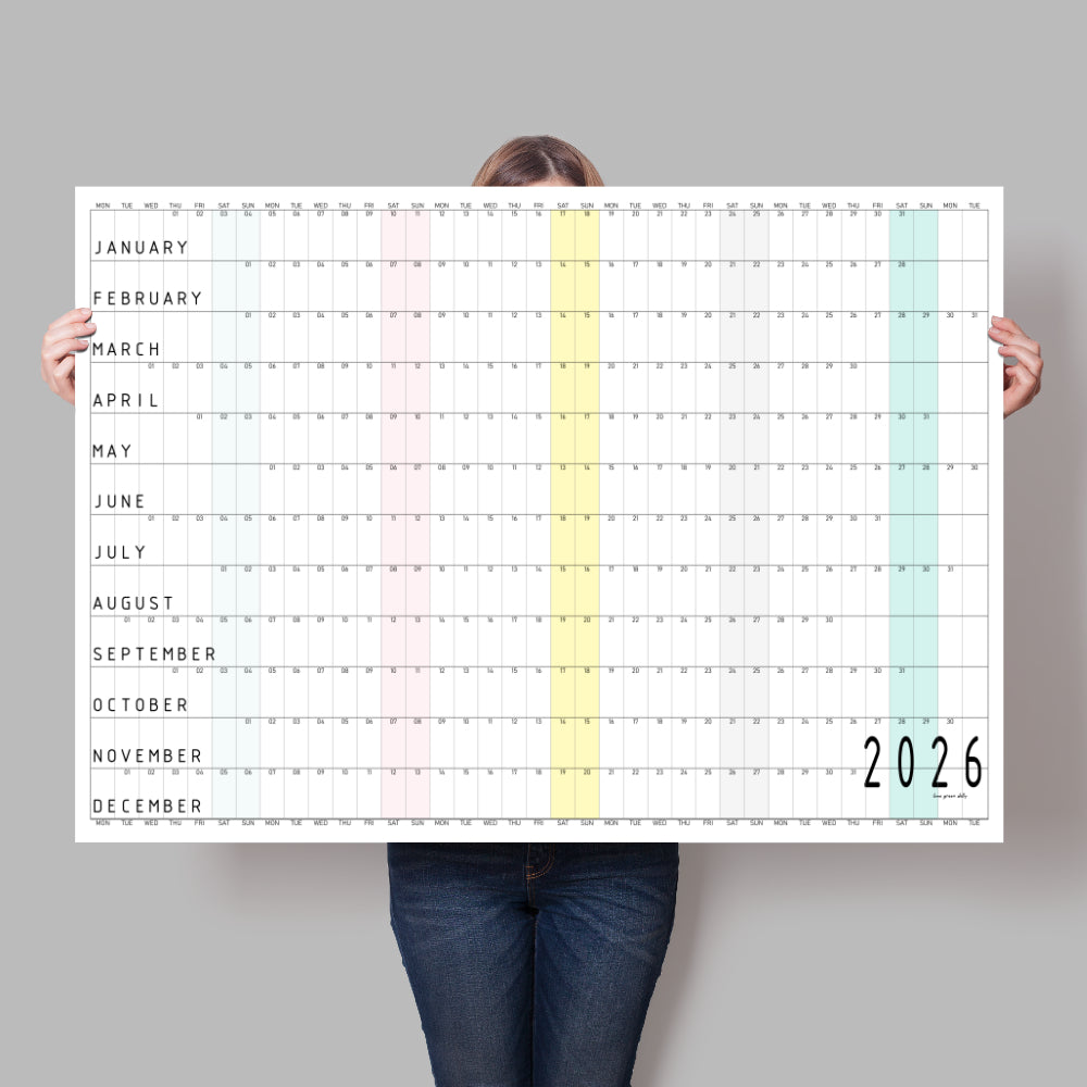 Colourful Minimalist Year Planner 2026, A0 & A1