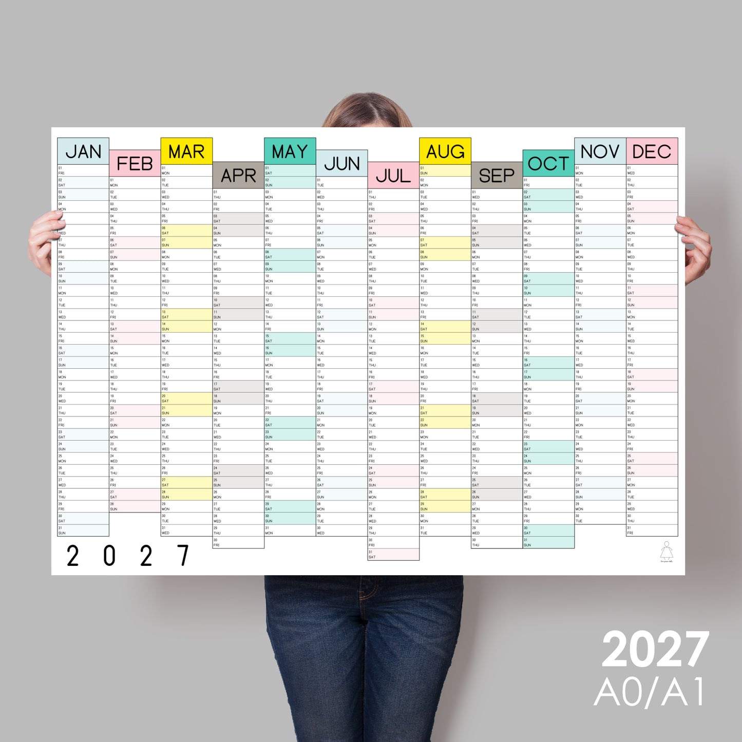 Colourful Wall Planner, 2027 Giant Calendar, One Year View