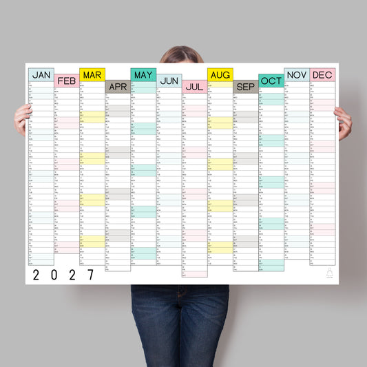 Colourful Wall Planner, 2027 Giant Calendar, One Year View