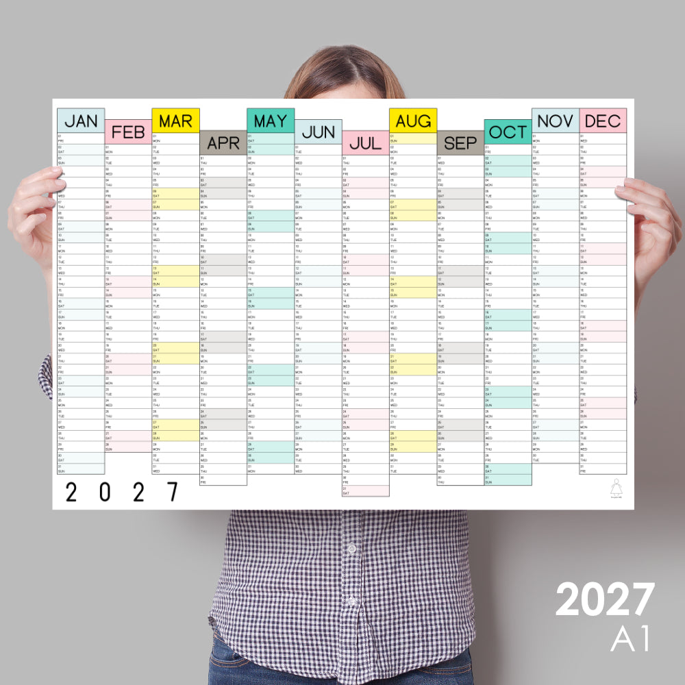 Colourful Wall Planner, 2027 Giant Calendar, One Year View
