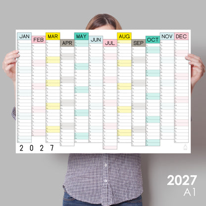 Colourful Wall Planner, 2027 Giant Calendar, One Year View