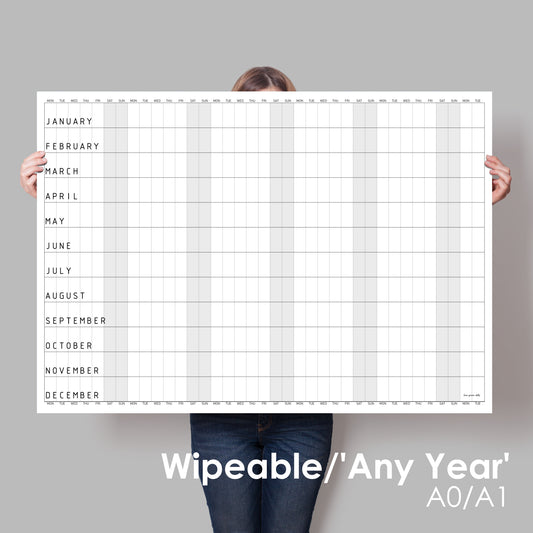Wipeable Minimalist Wall Planner, Reuseable Any Year, A0/A1 Calendar