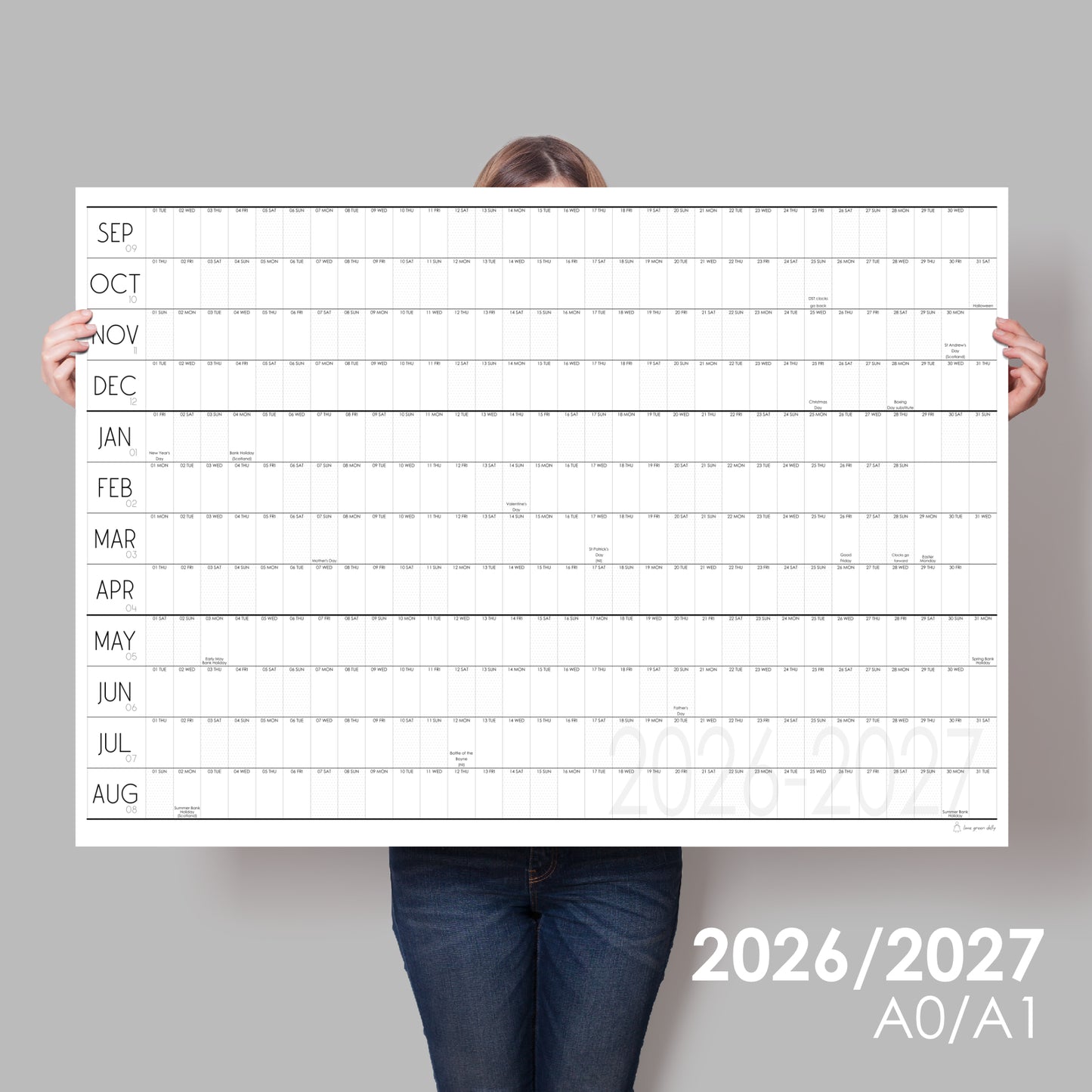 Academic Wall planner 2026 to 2027,  School Year Wall Planner,  A0 & A1