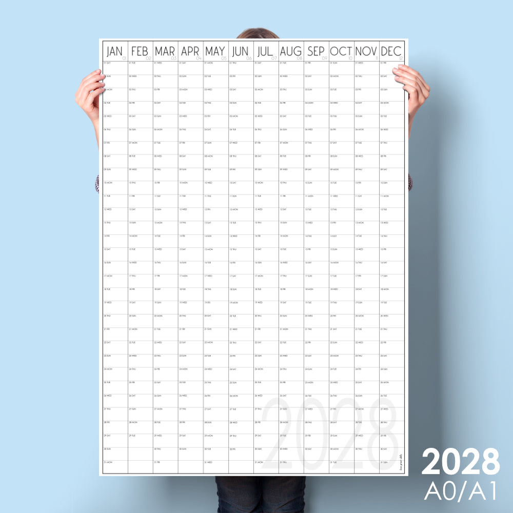 Giant Vertical Wall Planner 2028, A0 and A1