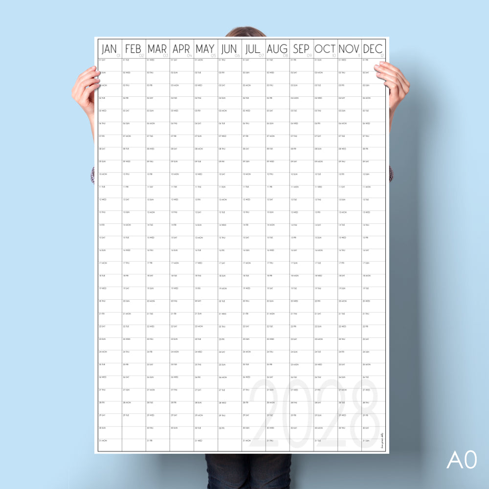 Giant Vertical Wall Planner 2028, A0 and A1