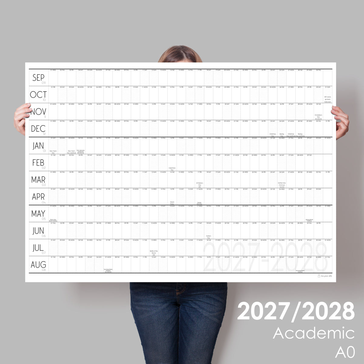 2027 to 2028 Academic Wall Planner, A0 & A1
