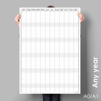 Monochrome Vertical Wall Planner, Perpetual Calendar, A0 & A1