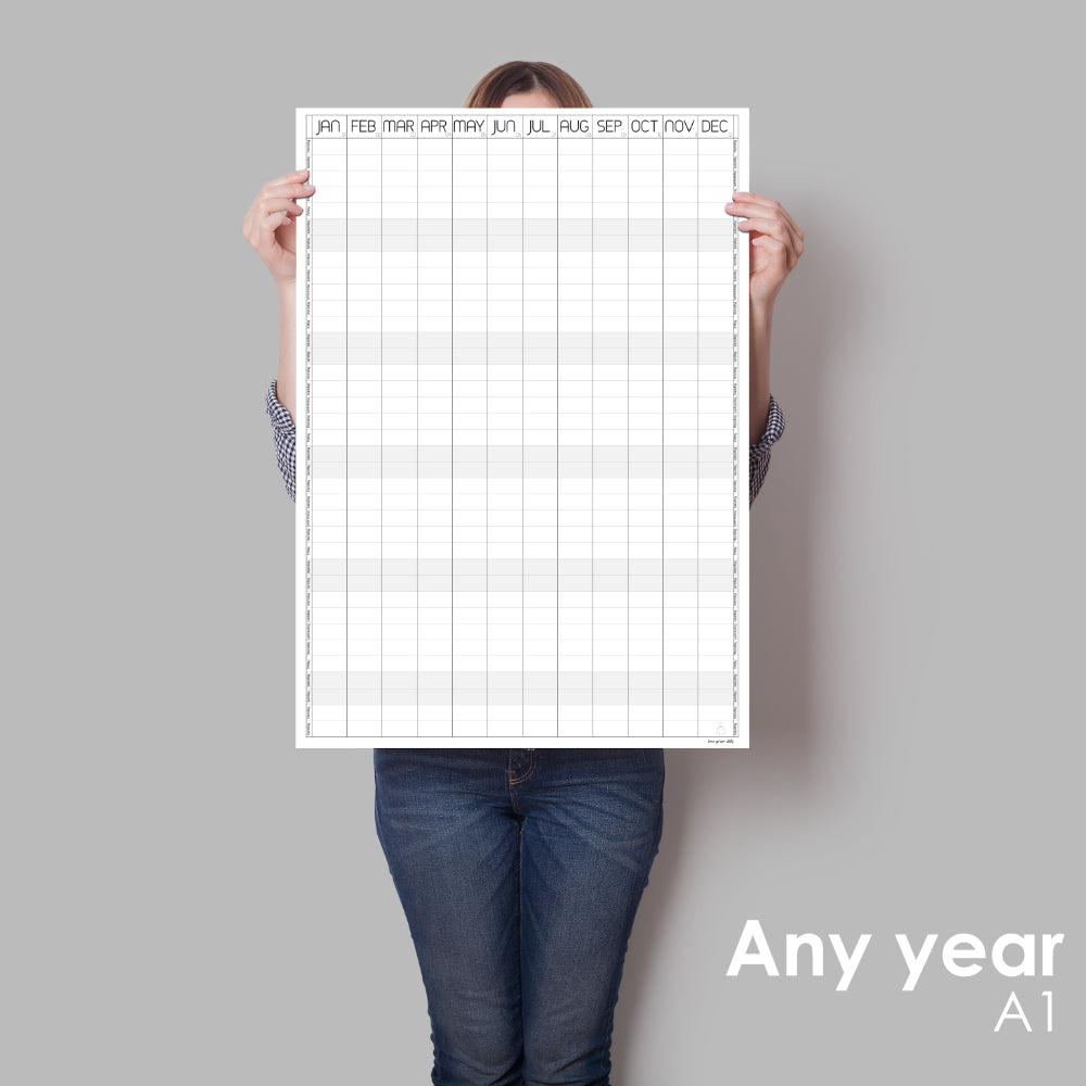 Monochrome Vertical Wall Planner, Perpetual Calendar, A0 & A1