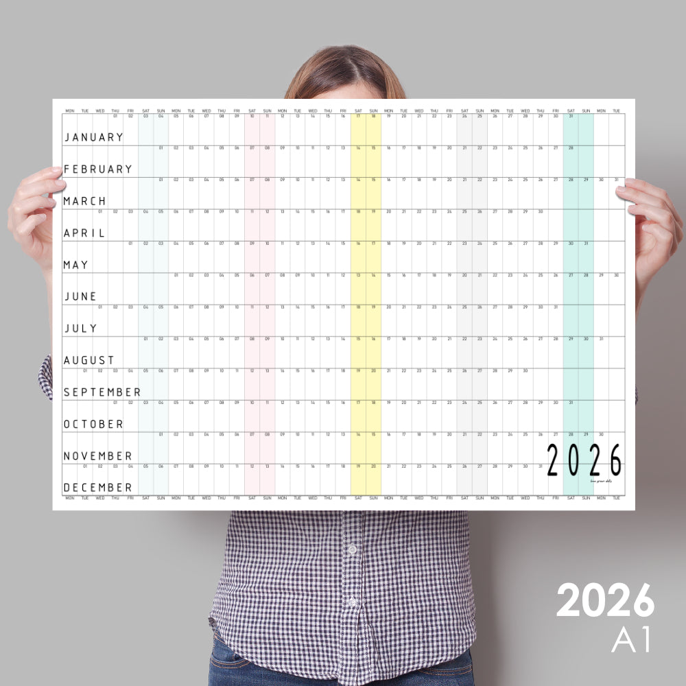 Colourful Minimalist Year Planner 2026, A0 & A1