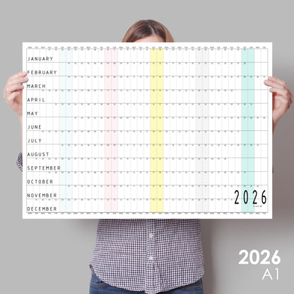 Colourful Minimalist Year Planner 2026, A0 & A1