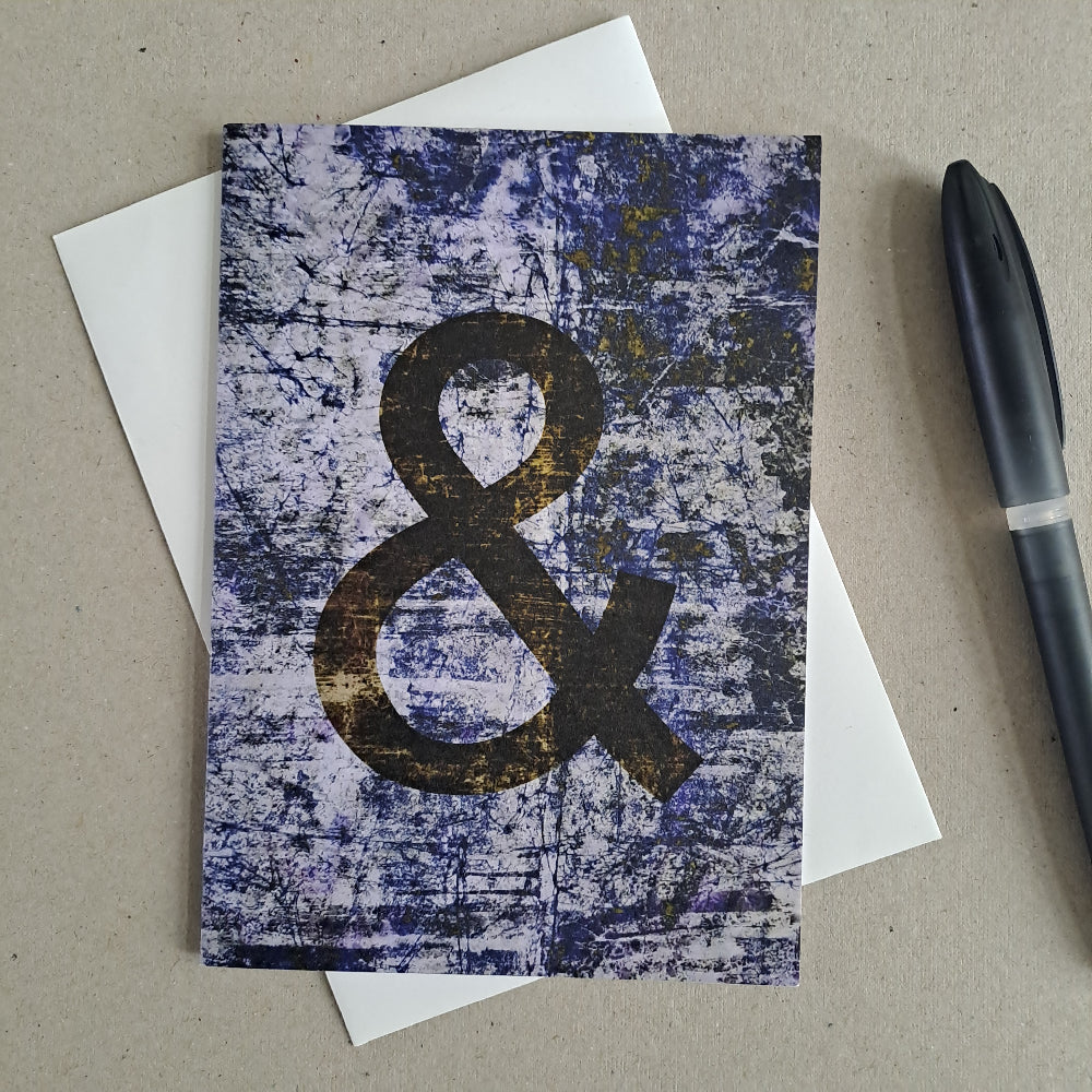 Grey and blue greeting card featuring an Ampersand graphic