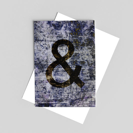 Grey and blue greeting card featuring an Ampersand graphic