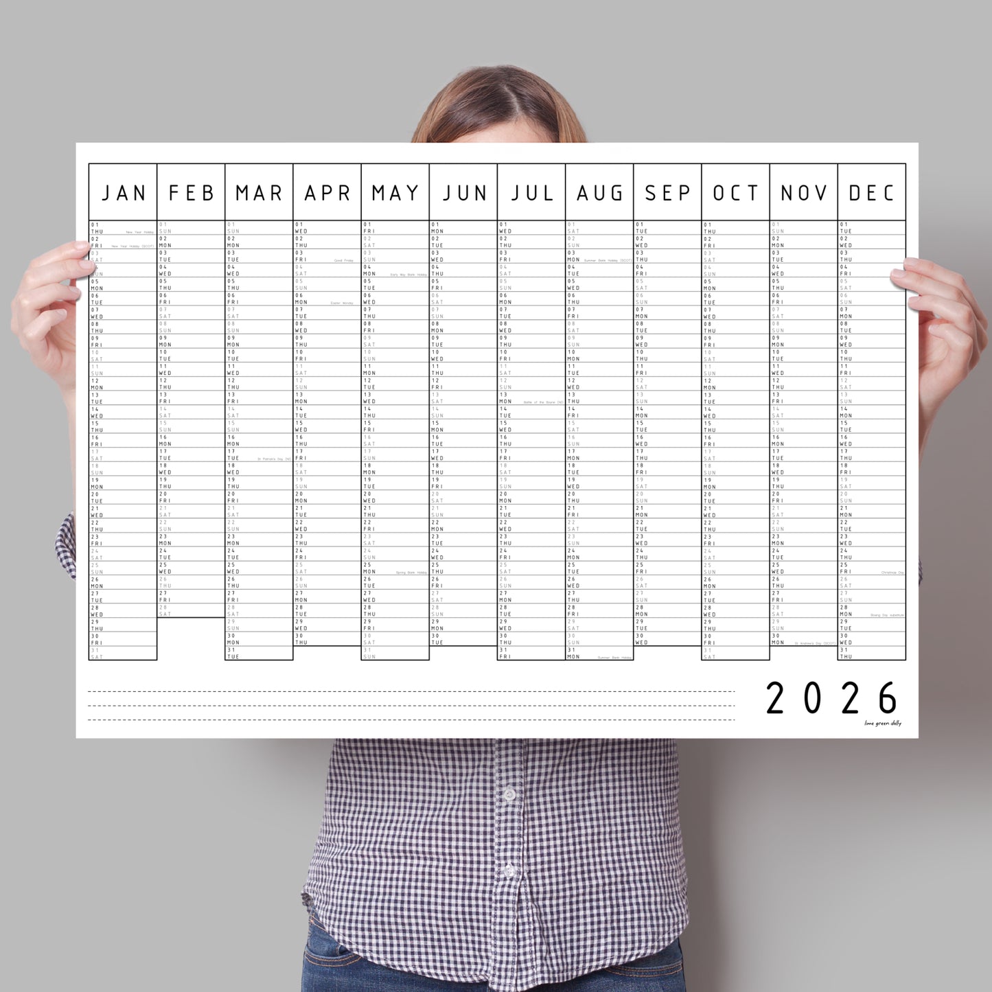 Monochrome Minimal 2026 Wall Calendar, A1 & A2 Wall Planner