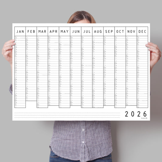 Monochrome Minimal 2026 Wall Calendar, A1 & A2 Wall Planner