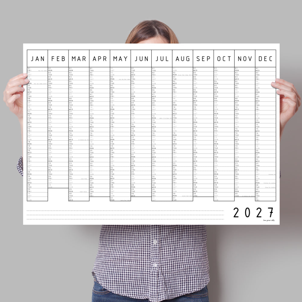 Monochrome Minimal 2027 Wall Calendar, A1 & A2