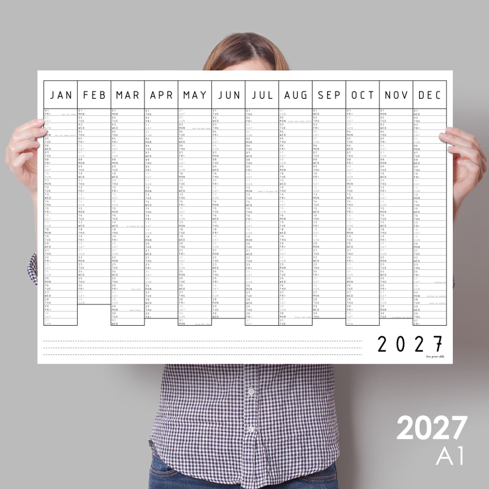 Monochrome Minimal 2027 Wall Calendar, A1 & A2 Wall Planner