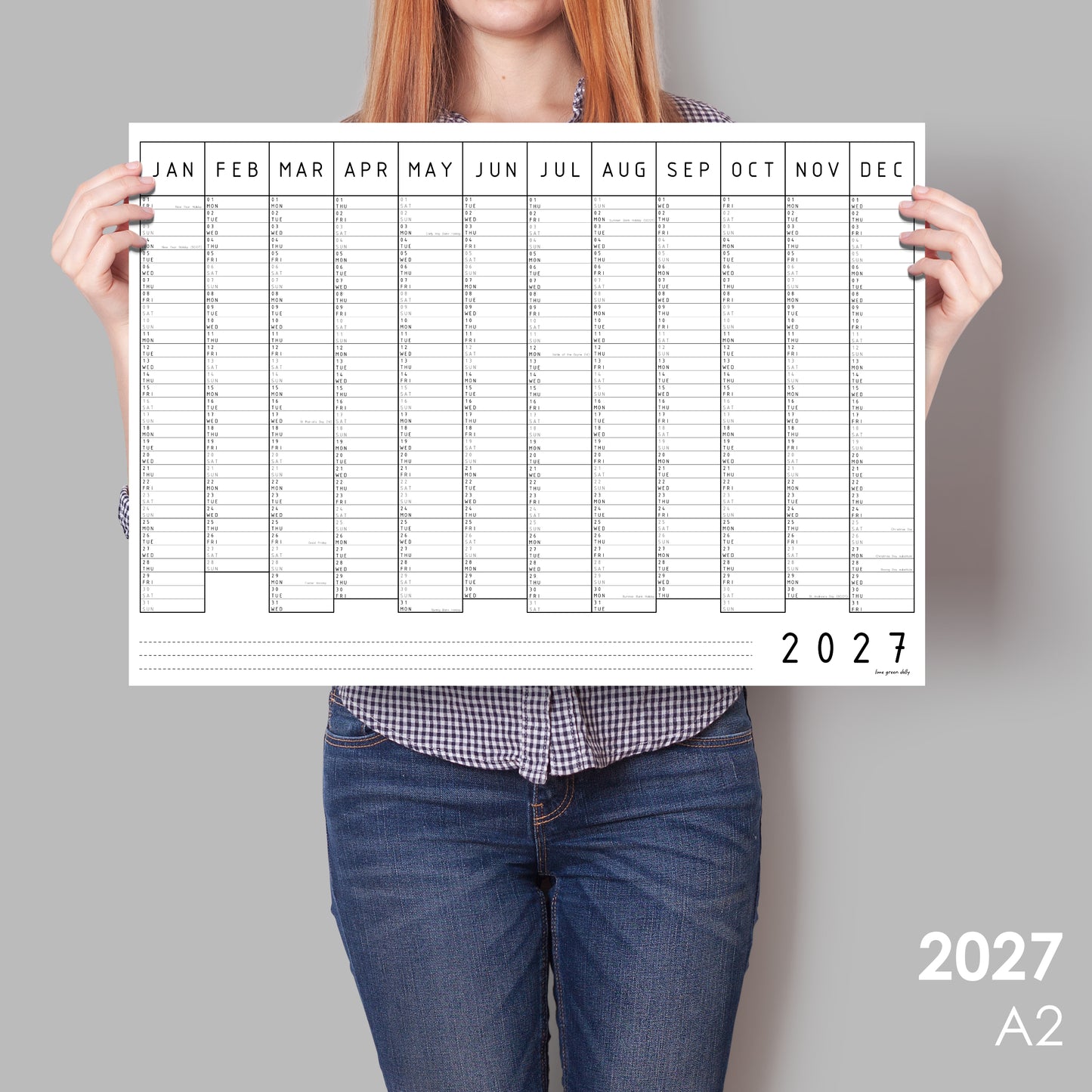 Monochrome Minimal 2027 Wall Calendar, A1 & A2 Wall Planner