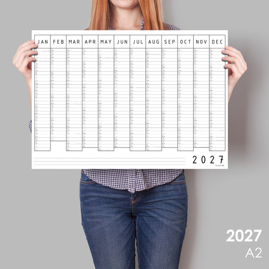 Monochrome Minimal 2027 Wall Calendar, A1 & A2 Wall Planner