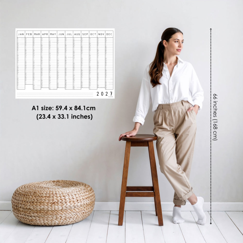 Monochrome Minimal 2027 Wall Calendar, A1 & A2 Wall Planner