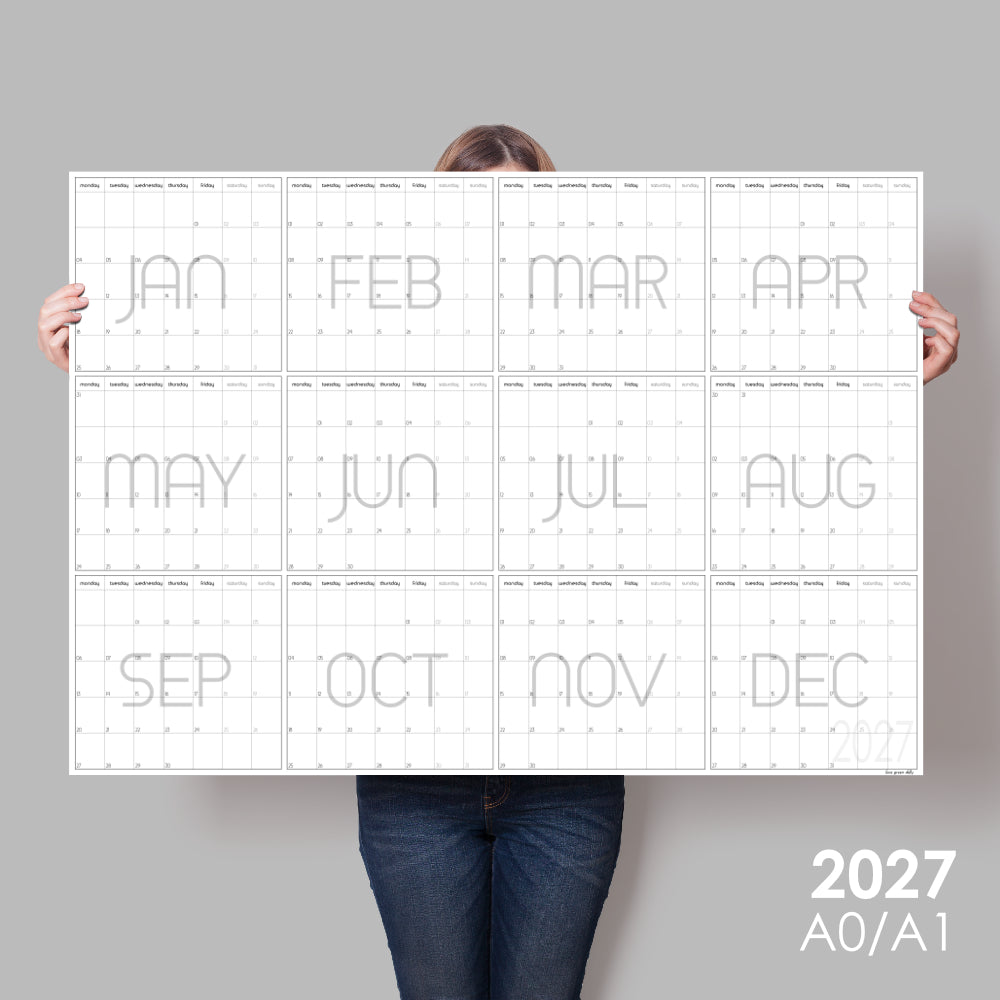 Extra Large Monthly Calendar 2027 | Year View | A0 & A1