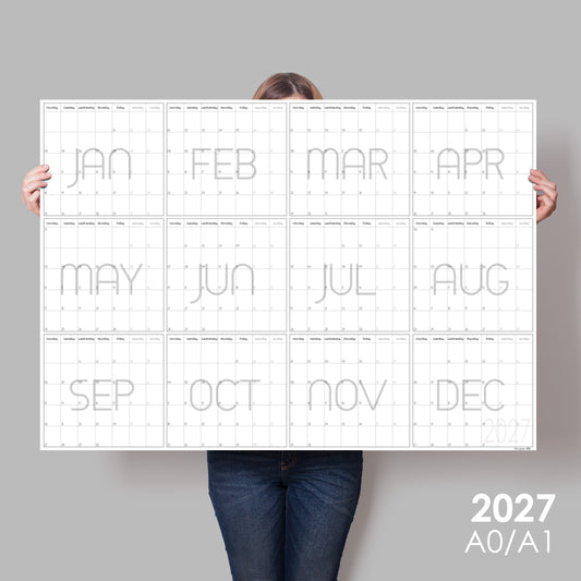 Extra Large Monthly Calendar 2027 | Year View | A0 & A1