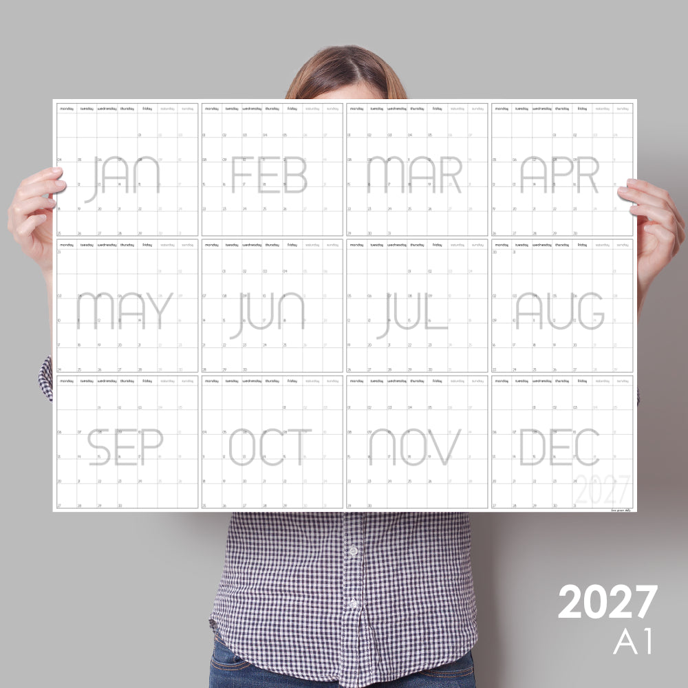 Extra Large Monthly Calendar 2027 | Year View | A0 & A1