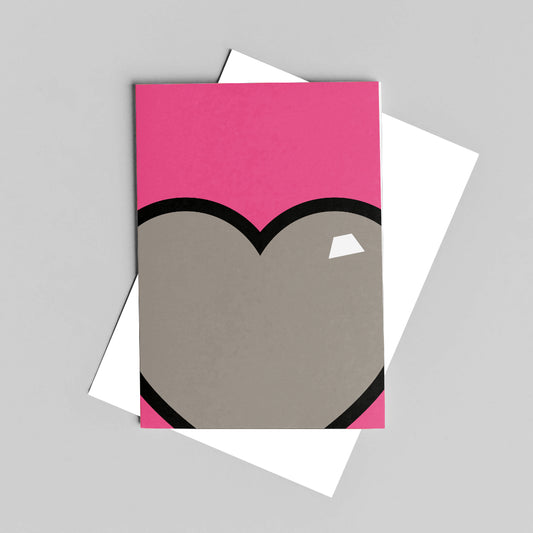 pink and grey greeting card with a heart shaped graphic