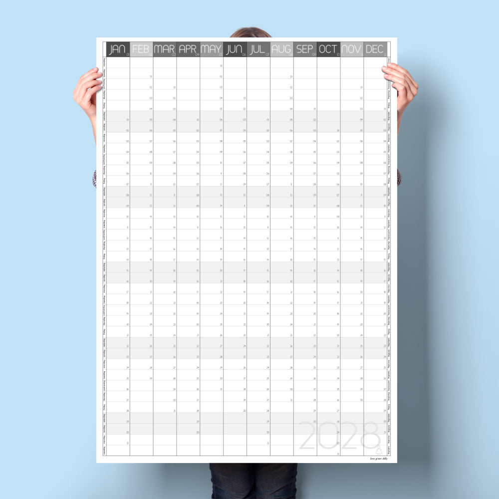 2028 Vertical Wall Calendar, Greyscale, A0 & A1