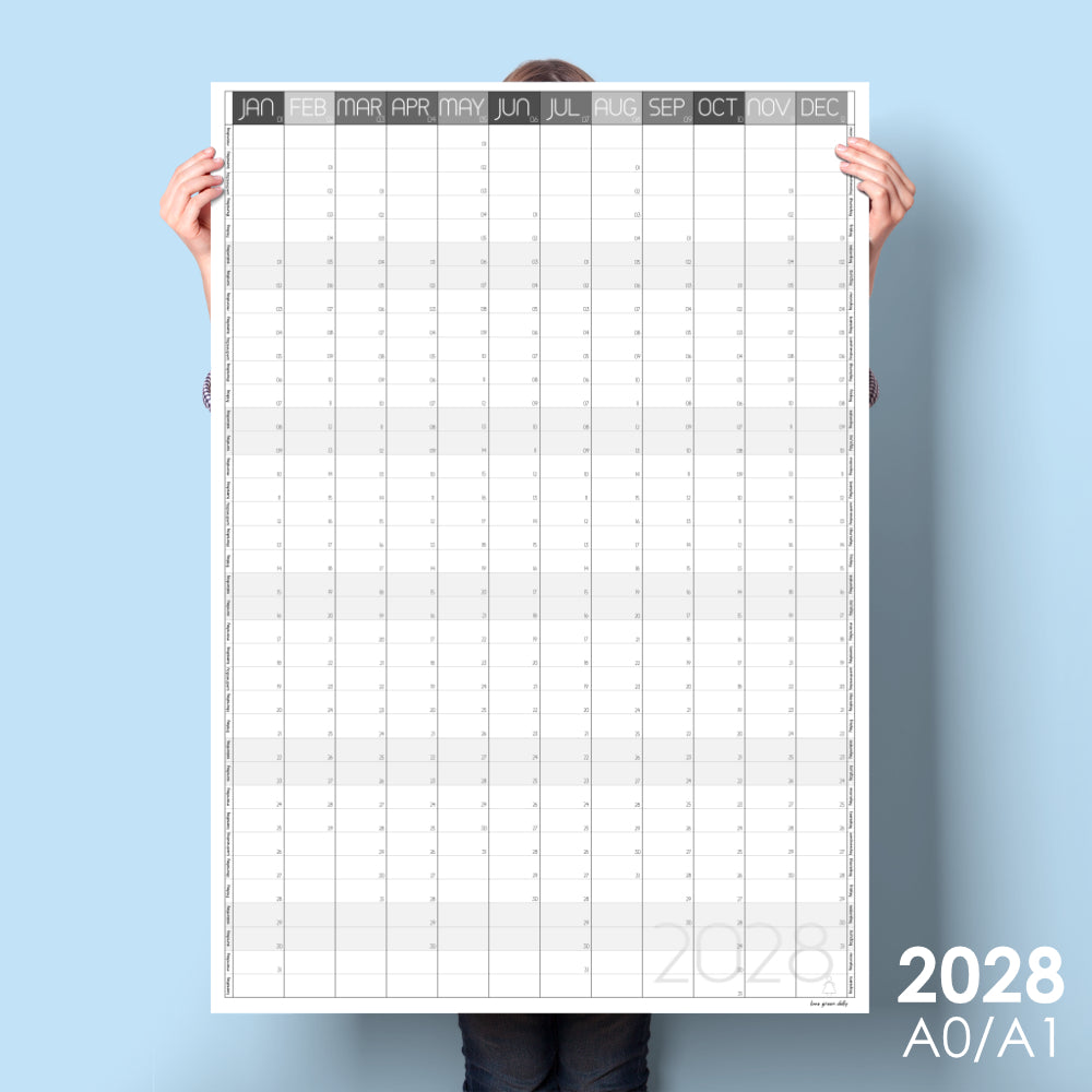 2028 Vertical Wall Calendar, Greyscale, A0 & A1