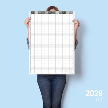 2028 Vertical Wall Calendar, Greyscale, A0 & A1