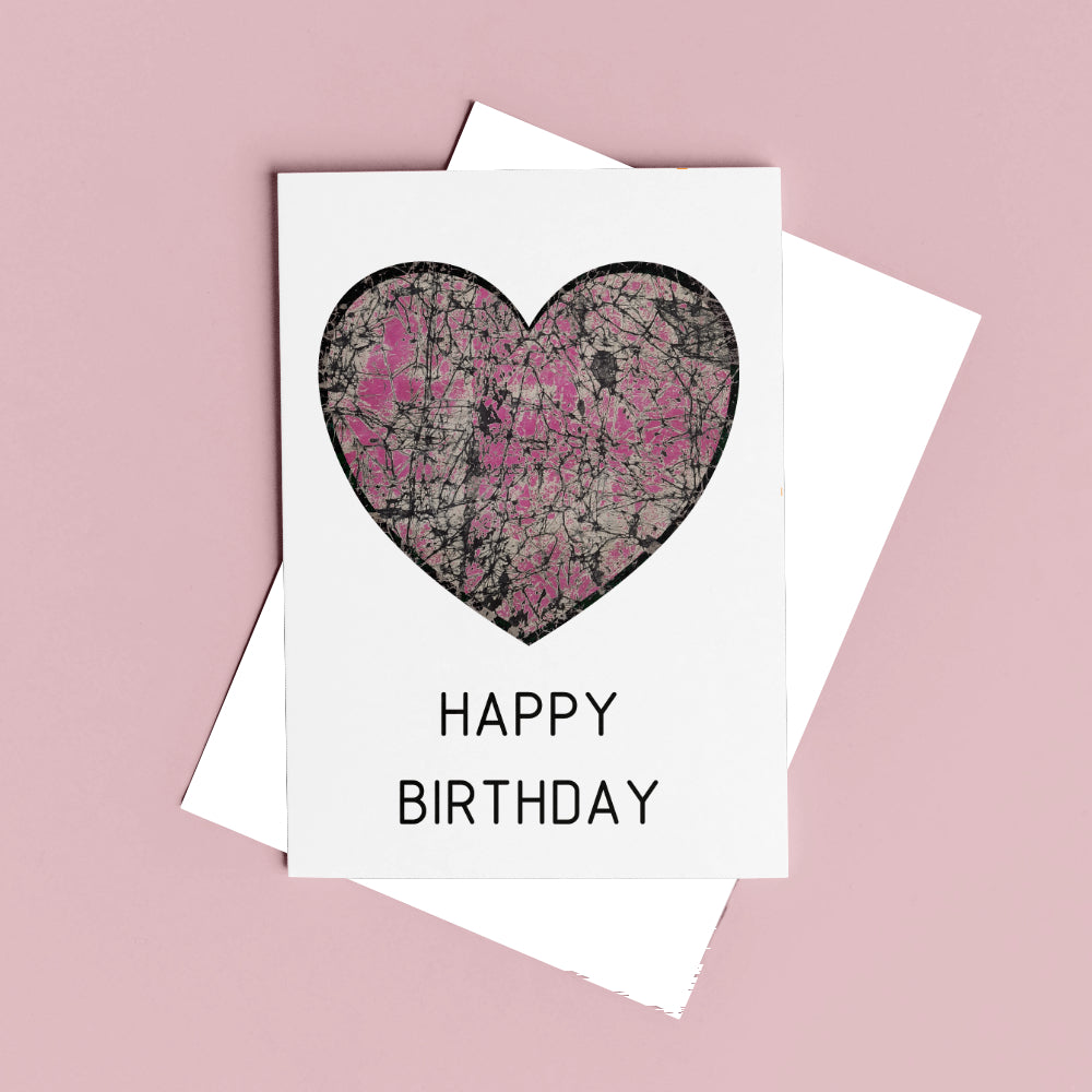 Happy Birthday Card, Afro Heart Birthday Card, Pink, A6