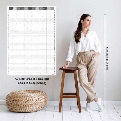 Giant Vertical Wall Planner 2027, Whole Year View, Greyscale