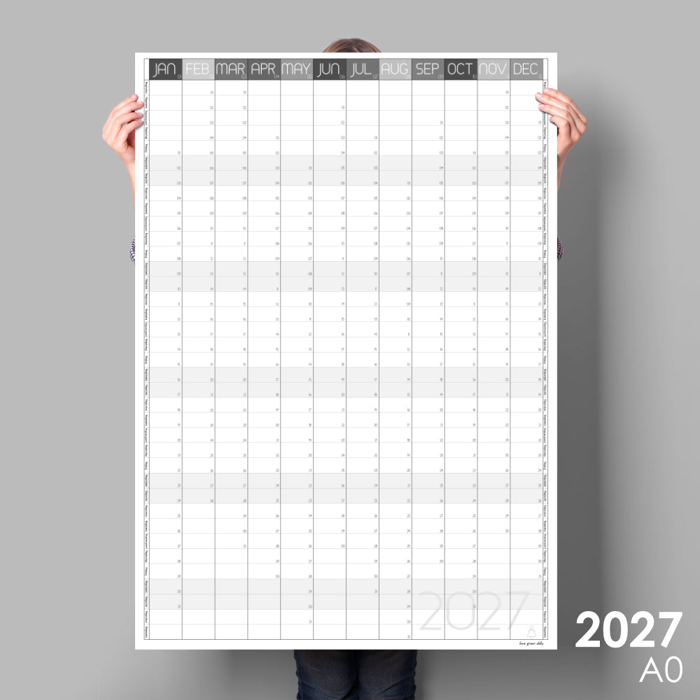 Giant Vertical Wall Planner 2027, Whole Year View, Greyscale